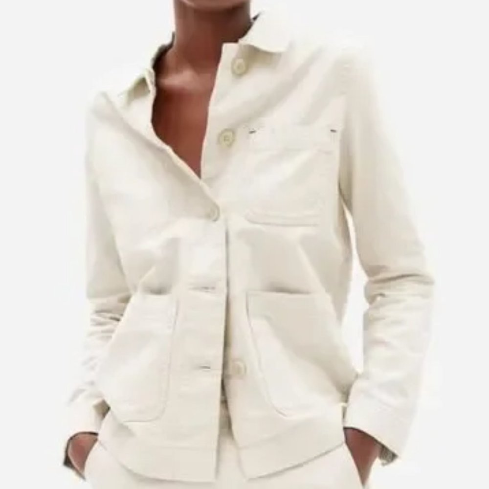 EVERLANE THE DENIM CHORE JACKET WHITE STRAIGHT CUT SHIRT JACKET RIGID DENIM sz S